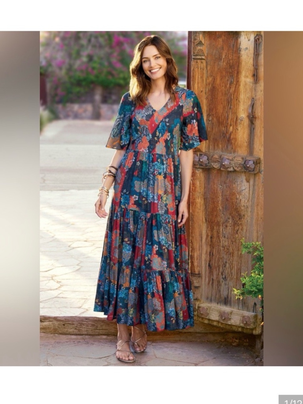 Soft surroundings Mirabelle boho floral v neck viscose tiered, maxi Dress Sz XS